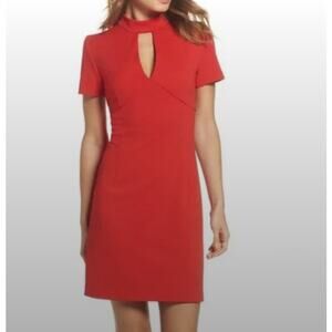 Trina Turk Camari Choker Collar Dress Womens SIze 4 Pagoda Red Diamond Jacquard